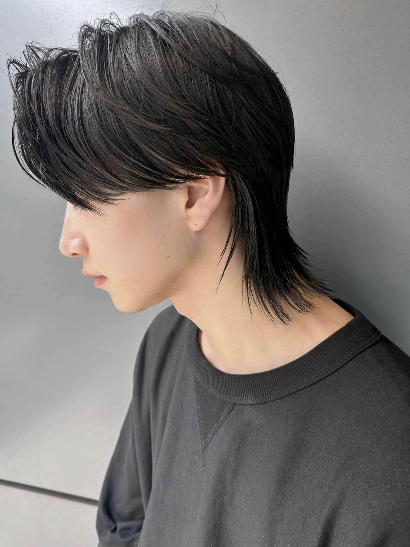 Black Hair Center Part Wolf Medium