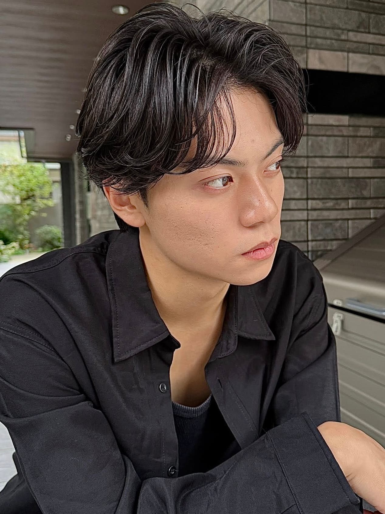 Black Hair Center Part Wolf Medium