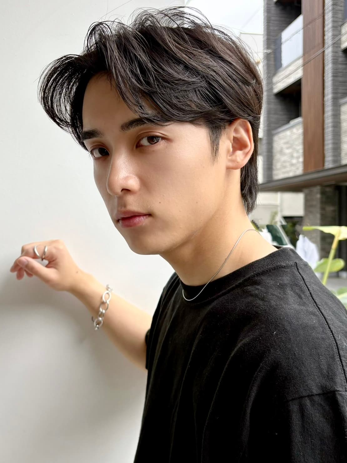 Black Hair Center Part Medium