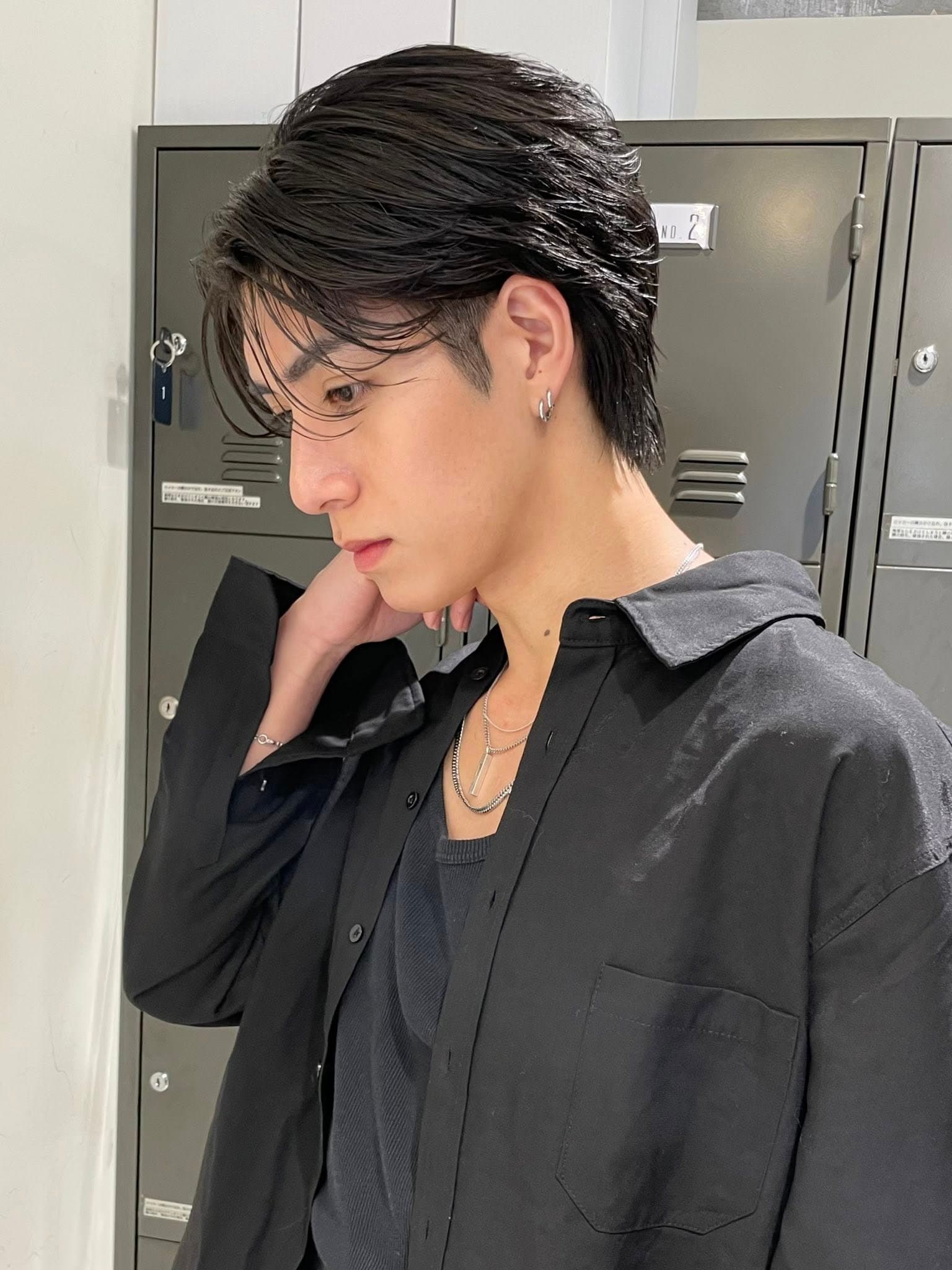 Black Hair Center Part Medium