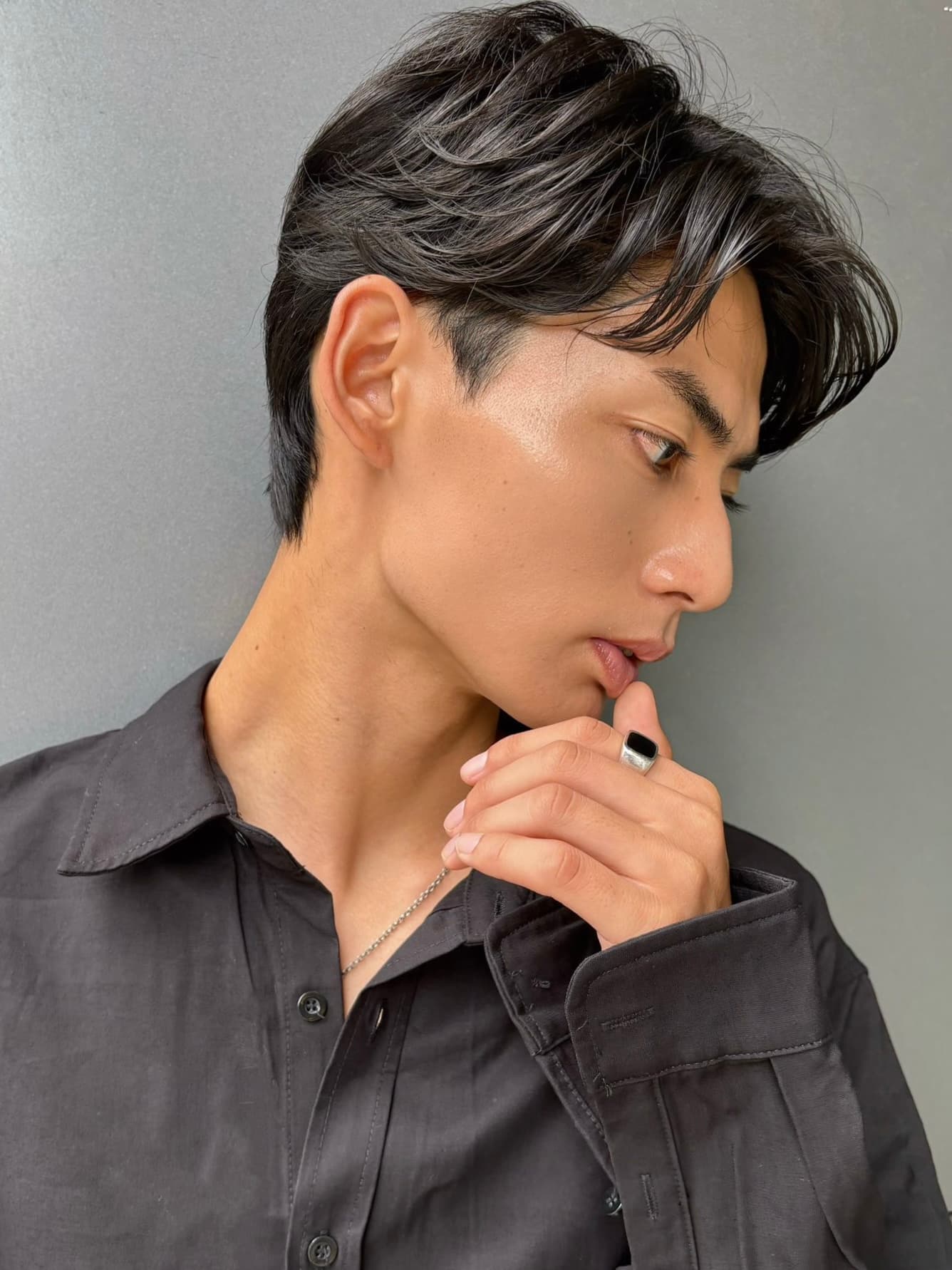 Black Hair Two-Block Center Part
