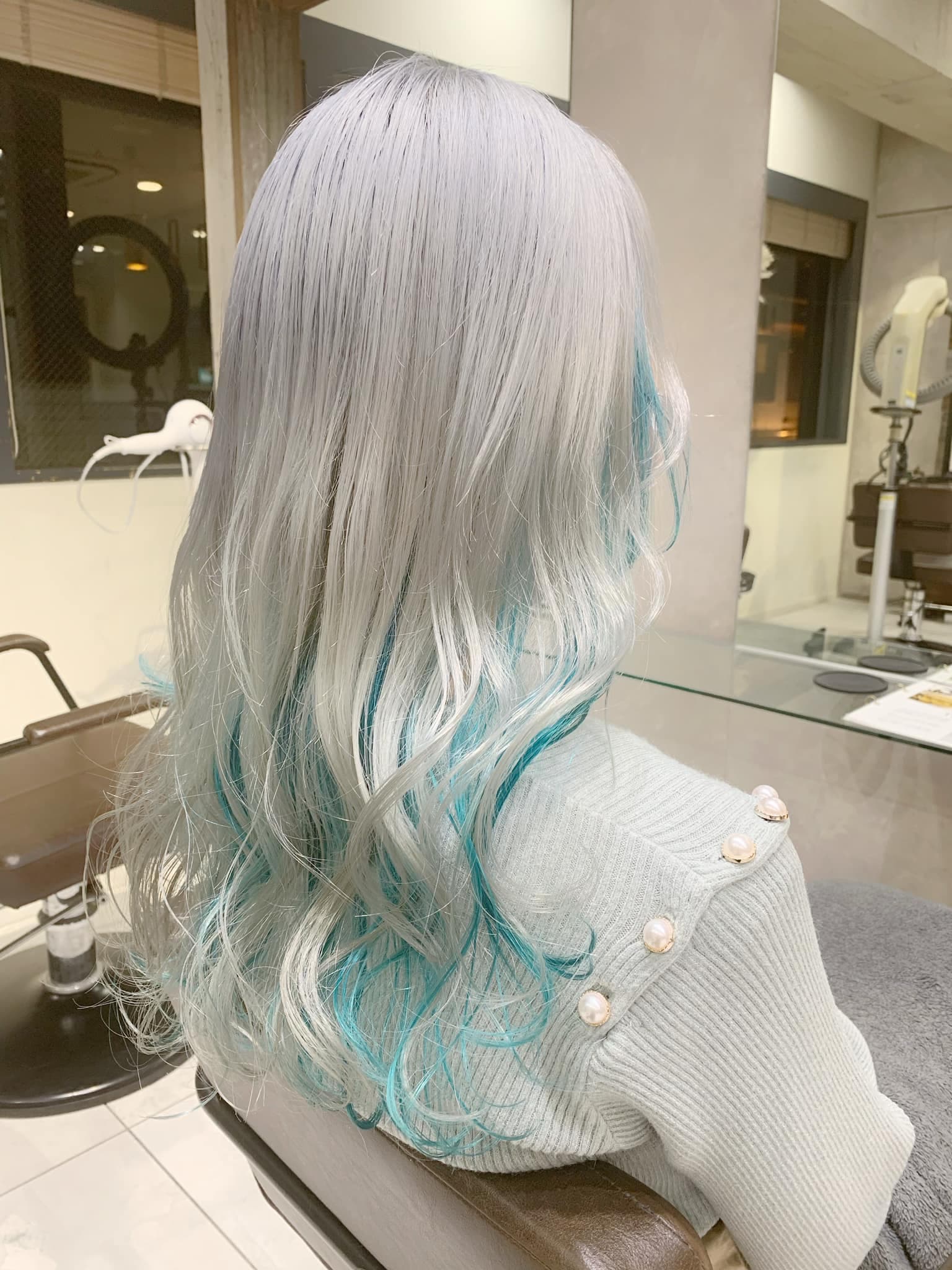 Silver White × Mint Green Inner Color Long