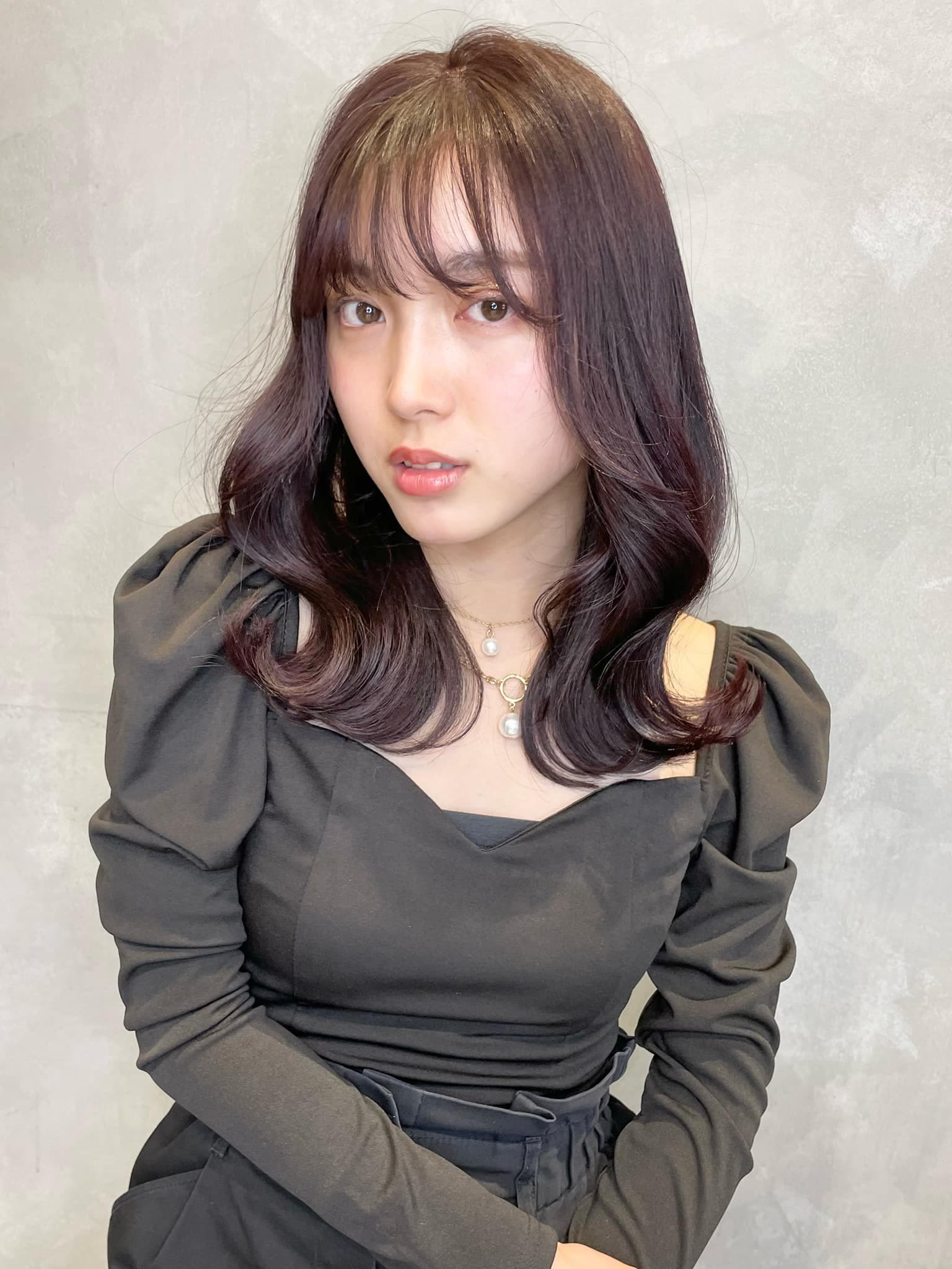 Dark Purple Brown Wavy Semi-Long