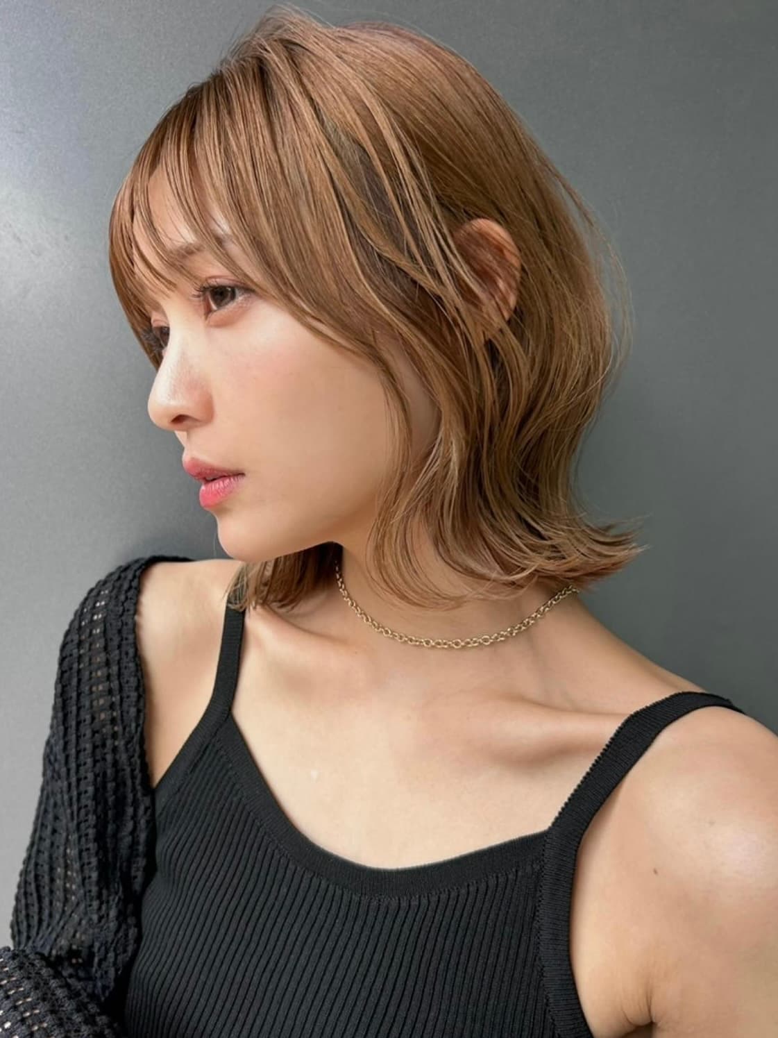 Gold Brown Side-View Wavy Bob