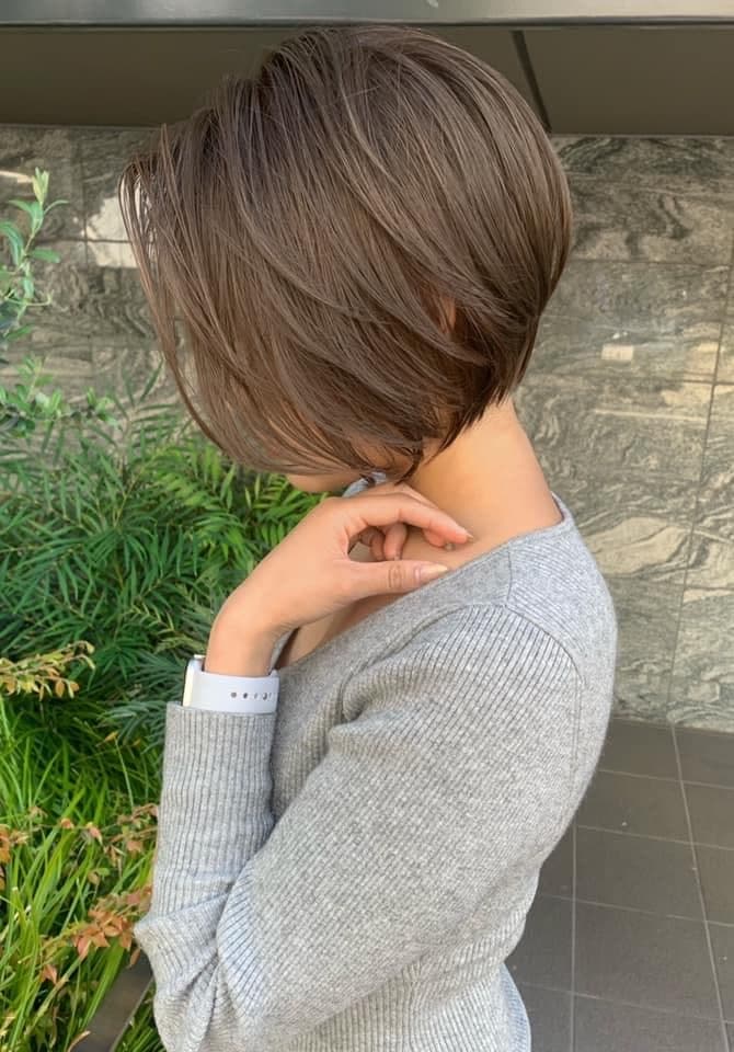Layered Olive Greige Short Bob