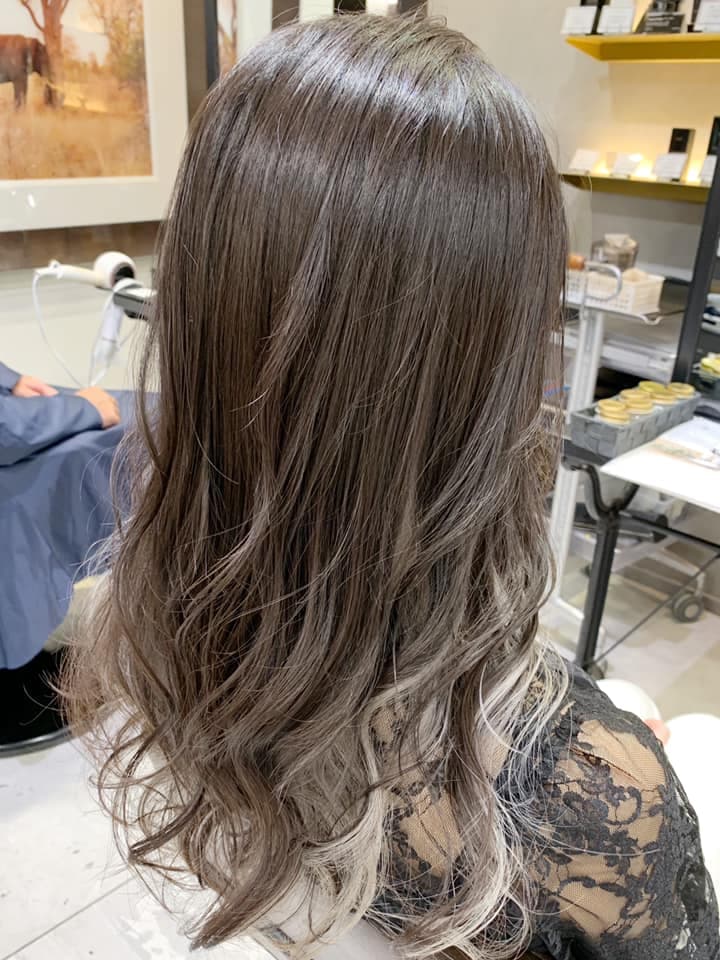 Gray Beige Straight Long